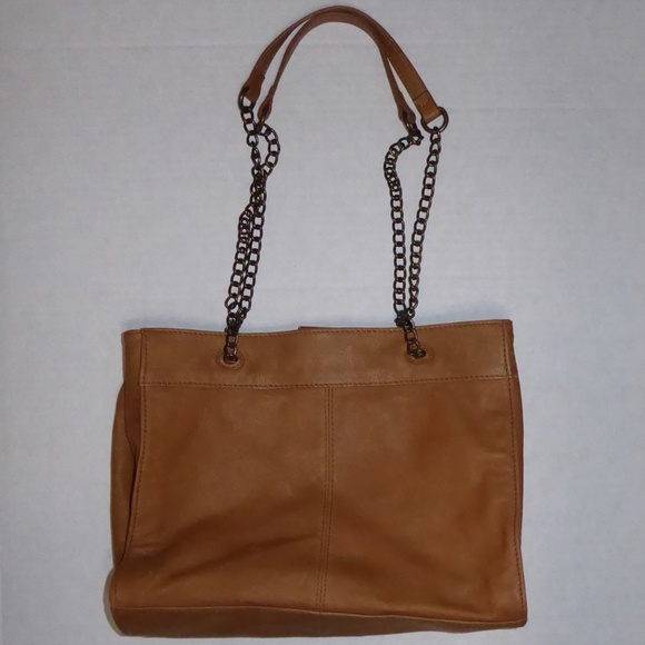 AMERICAN LEATHER CO BRANDY SATCHEL PURSE BROWN SACO CHAIN STRAP SHOULDER BAG - Picture 3 of 11